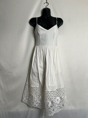 French Connection White Midi Eyelet-Hem Slip Dress
